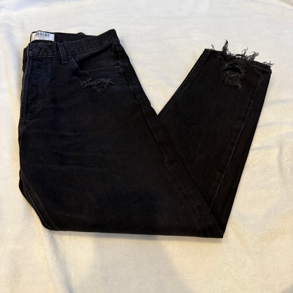AGOLDE Jamie High Rise Black Plume Classic Slim Straight Distressed - Picture 2 of 6